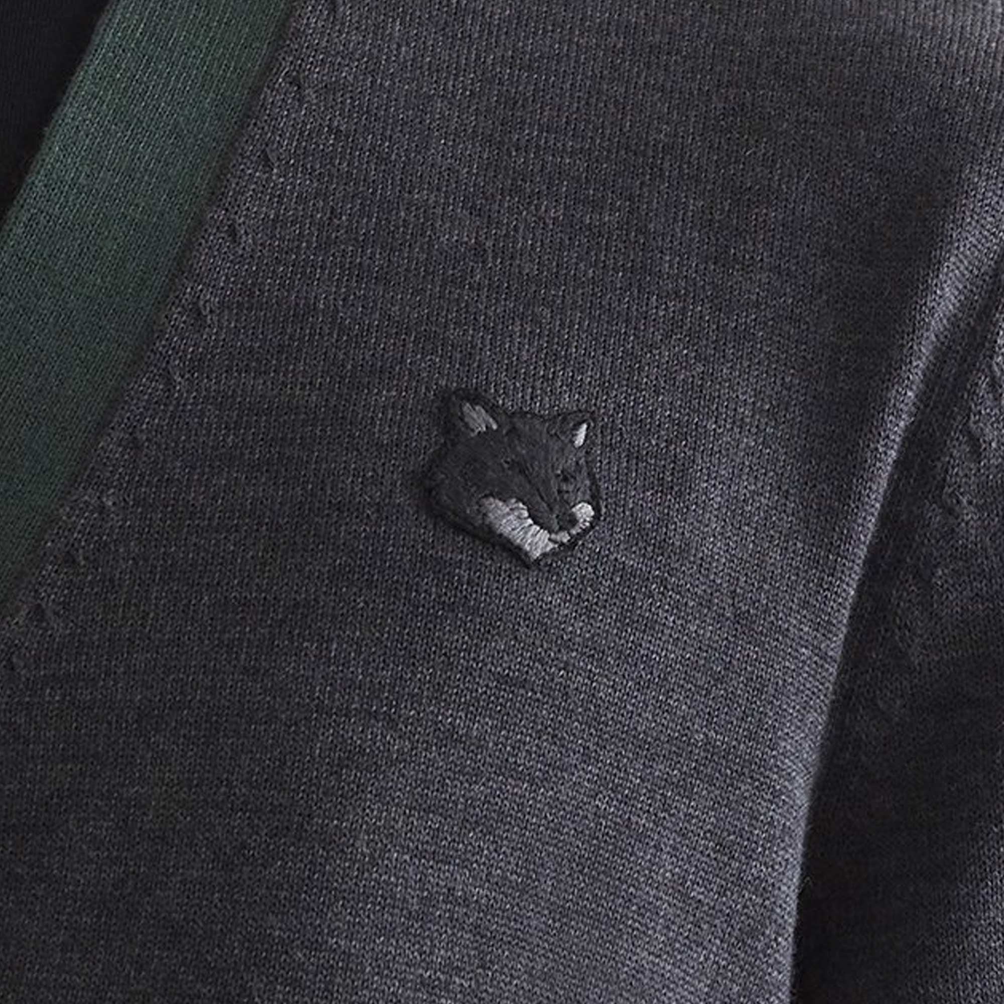Maison Kitsune Bold Fox Head Patch Bi-Colour Cardigan - Dark Grey