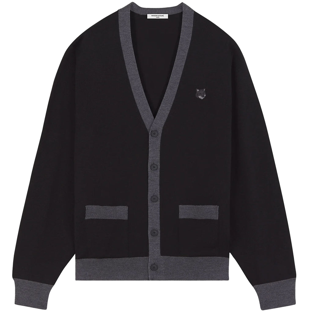 Maison Kitsune Bold Fox Head Patch Bi-Colour Cardigan - Black