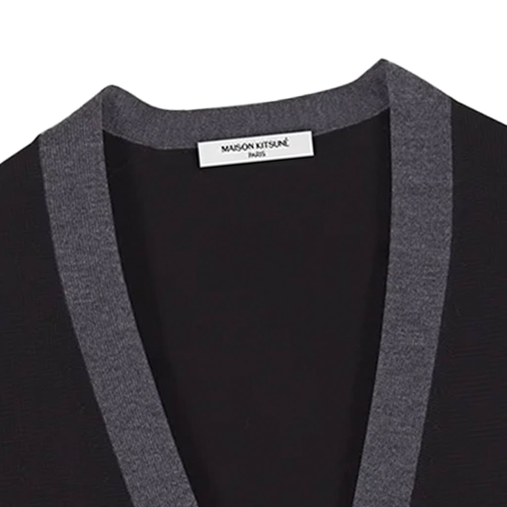 Maison Kitsune Bold Fox Head Patch Bi-Colour Cardigan - Black