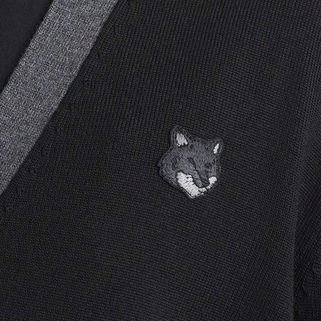 Maison Kitsune Bold Fox Head Patch Bi-Colour Cardigan - Black