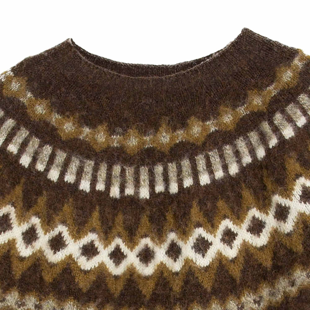 YMC Suedehead Fair Isle Knit Crewneck Jumper - Brown