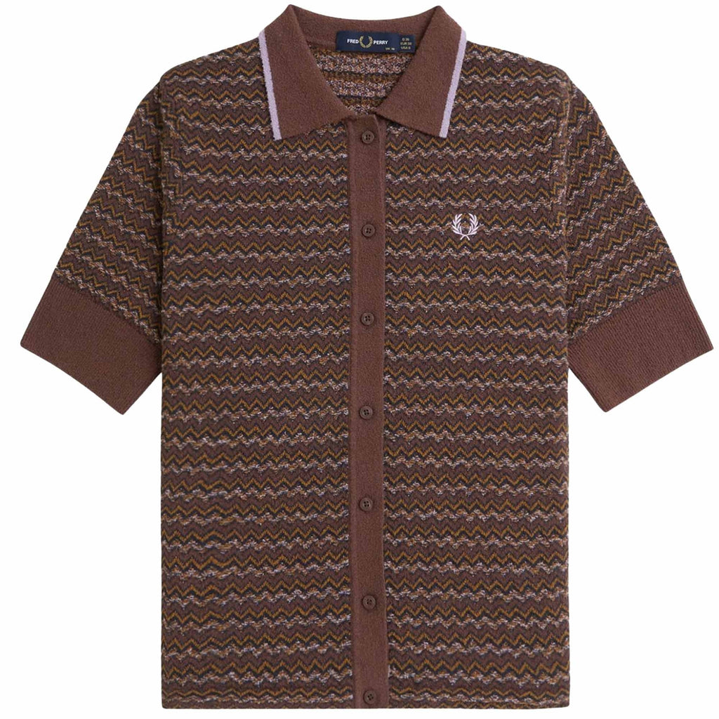 Fred Perry Womens Boucle Jacquard Knitted Shirt - Carrington Brick