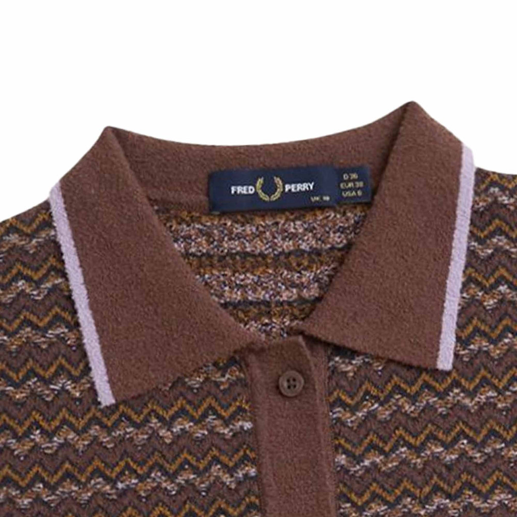 Fred Perry Womens Boucle Jacquard Knitted Shirt - Carrington Brick