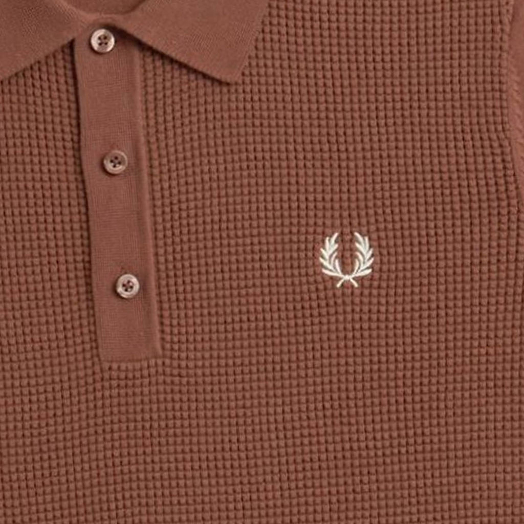 Fred Perry Waffle Stitch Knitted Shirt - Whisky Brown