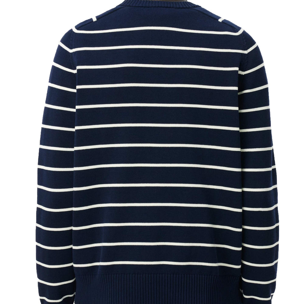 Lacoste Striped Crew Neck Sweater - Navy