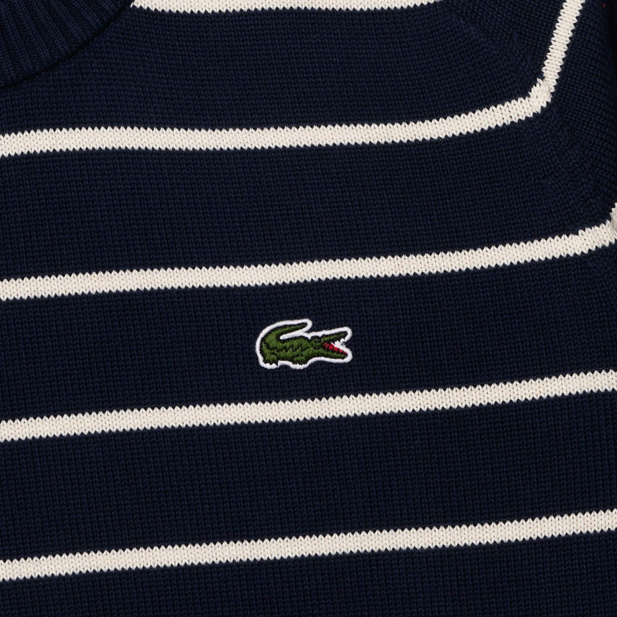 Lacoste Striped Crew Neck Sweater - Navy