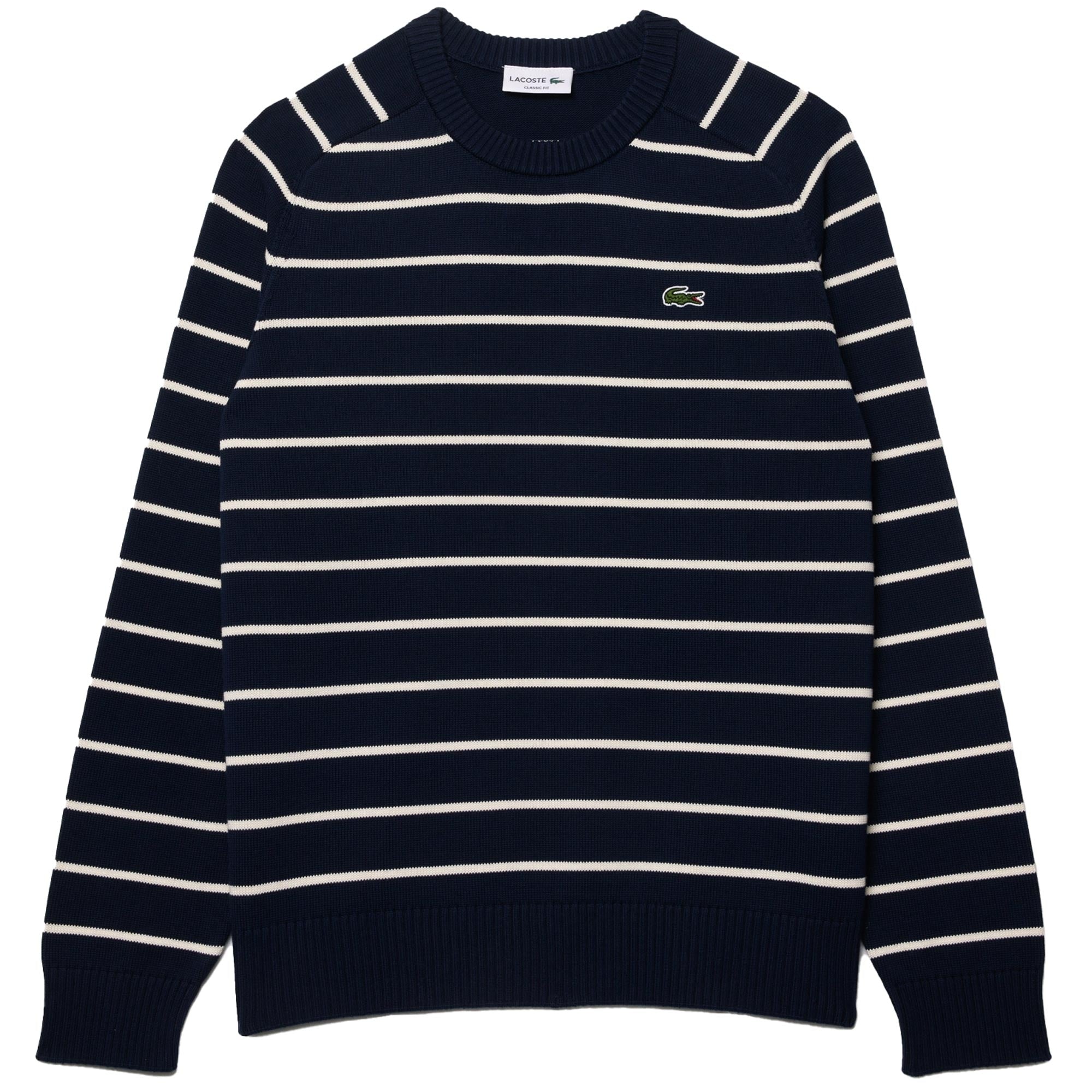 Lacoste Striped Crew Neck Sweater - Navy