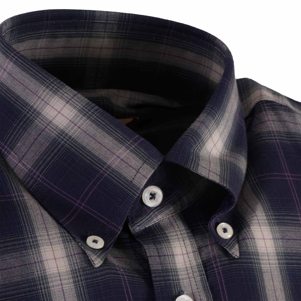 Real Hoxton Check Short Sleeves Shirt - Purple Blue