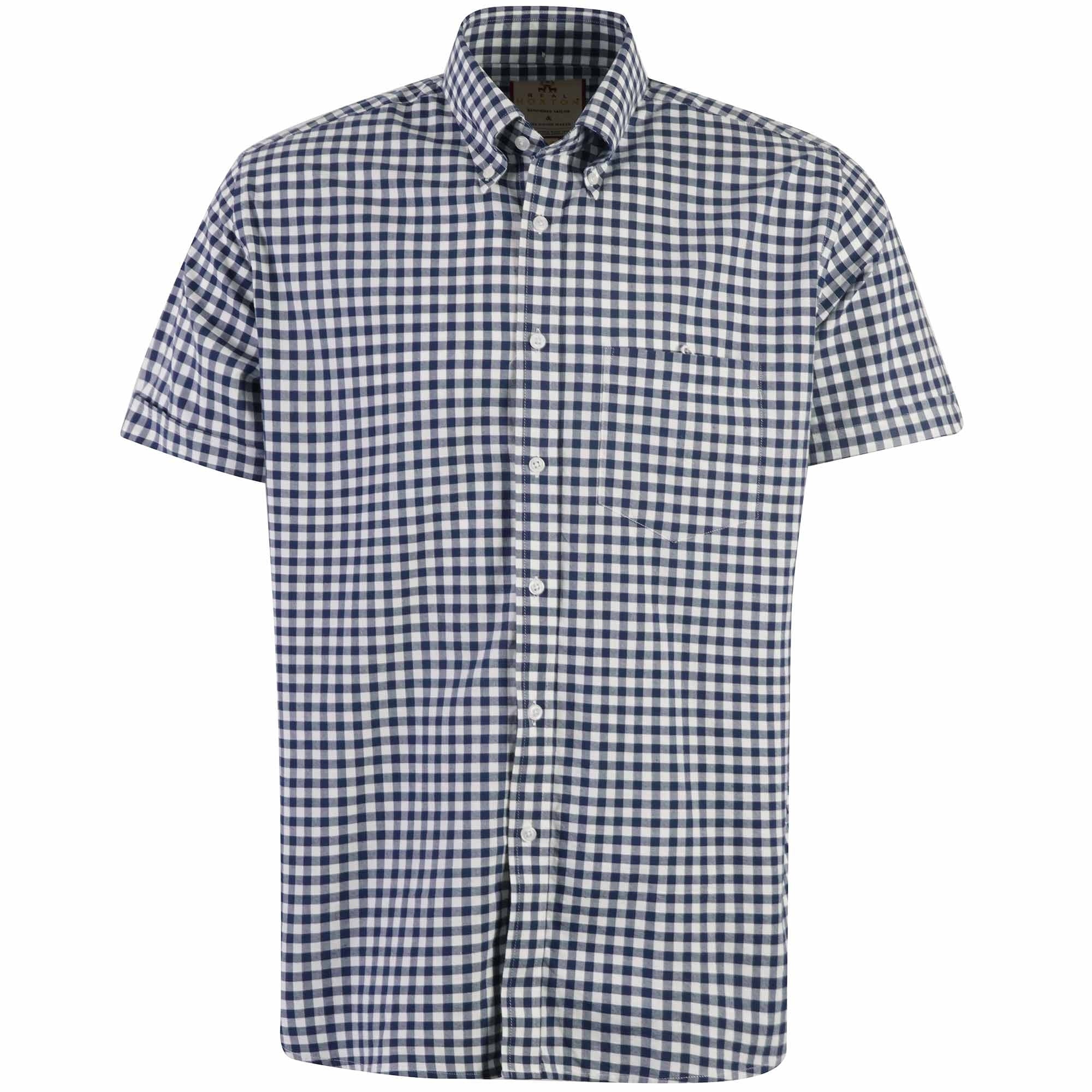Real Hoxton Gingham Check Short Sleeves Shirt - Navy