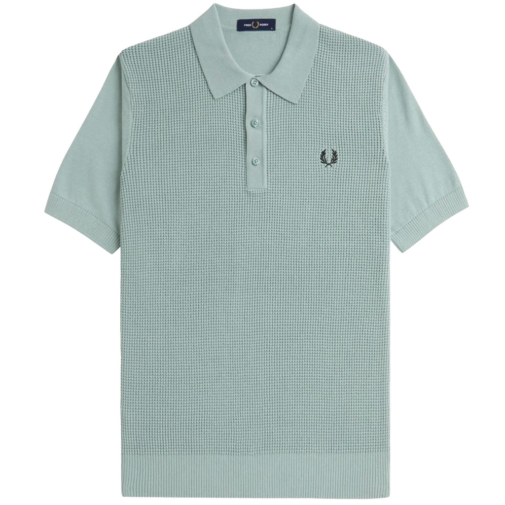 Fred Perry Waffle Stitch Knitted Shirt - Silver Blue