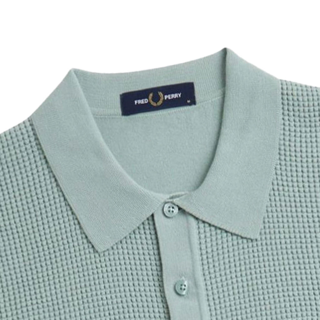 Fred Perry Waffle Stitch Knitted Shirt - Silver Blue