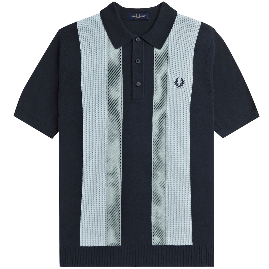 Fred Perry Textured Stripe Knitted Shirt - Navy