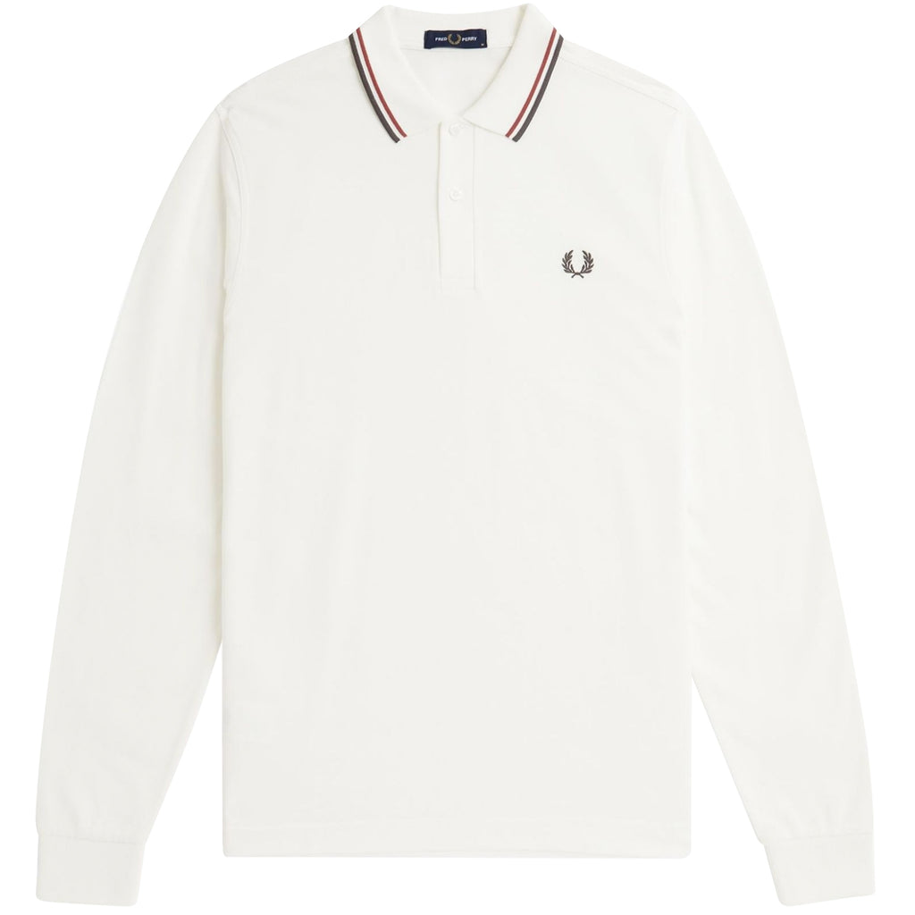 Fred Perry M3636 Long Sleeve Twin Tipped Polo Shirt - Snow White