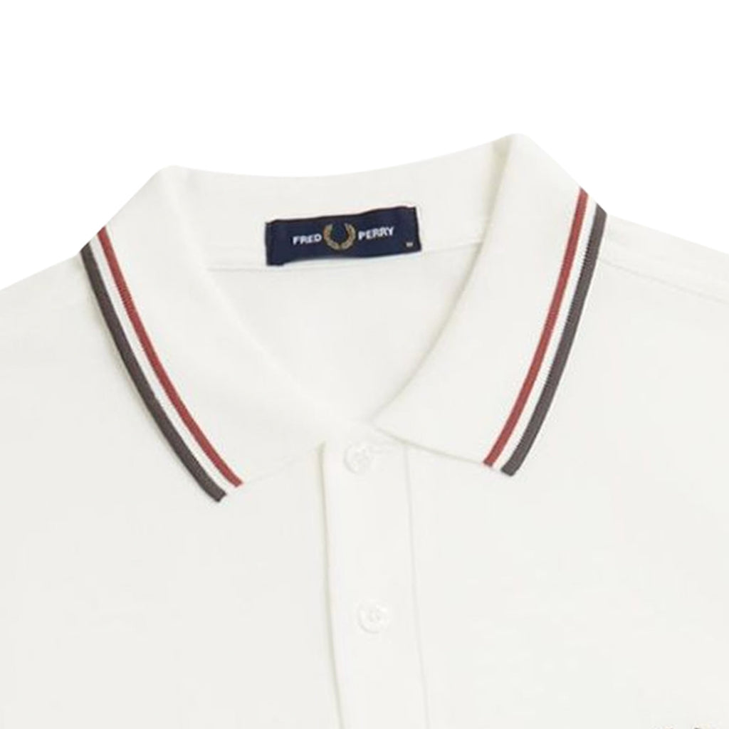 Fred Perry M3636 Long Sleeve Twin Tipped Polo Shirt - Snow White
