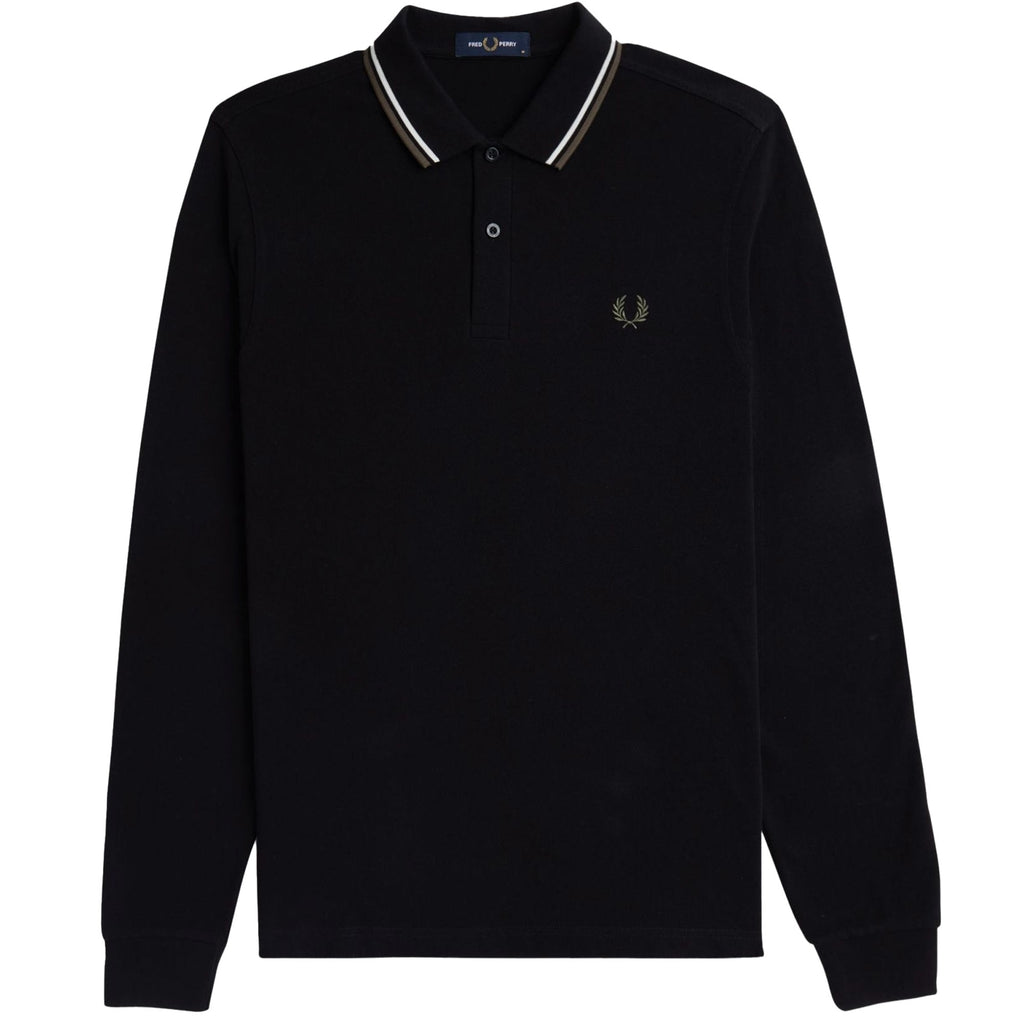 Fred Perry M3636 Long Sleeve Twin Tipped Polo Shirt - Black