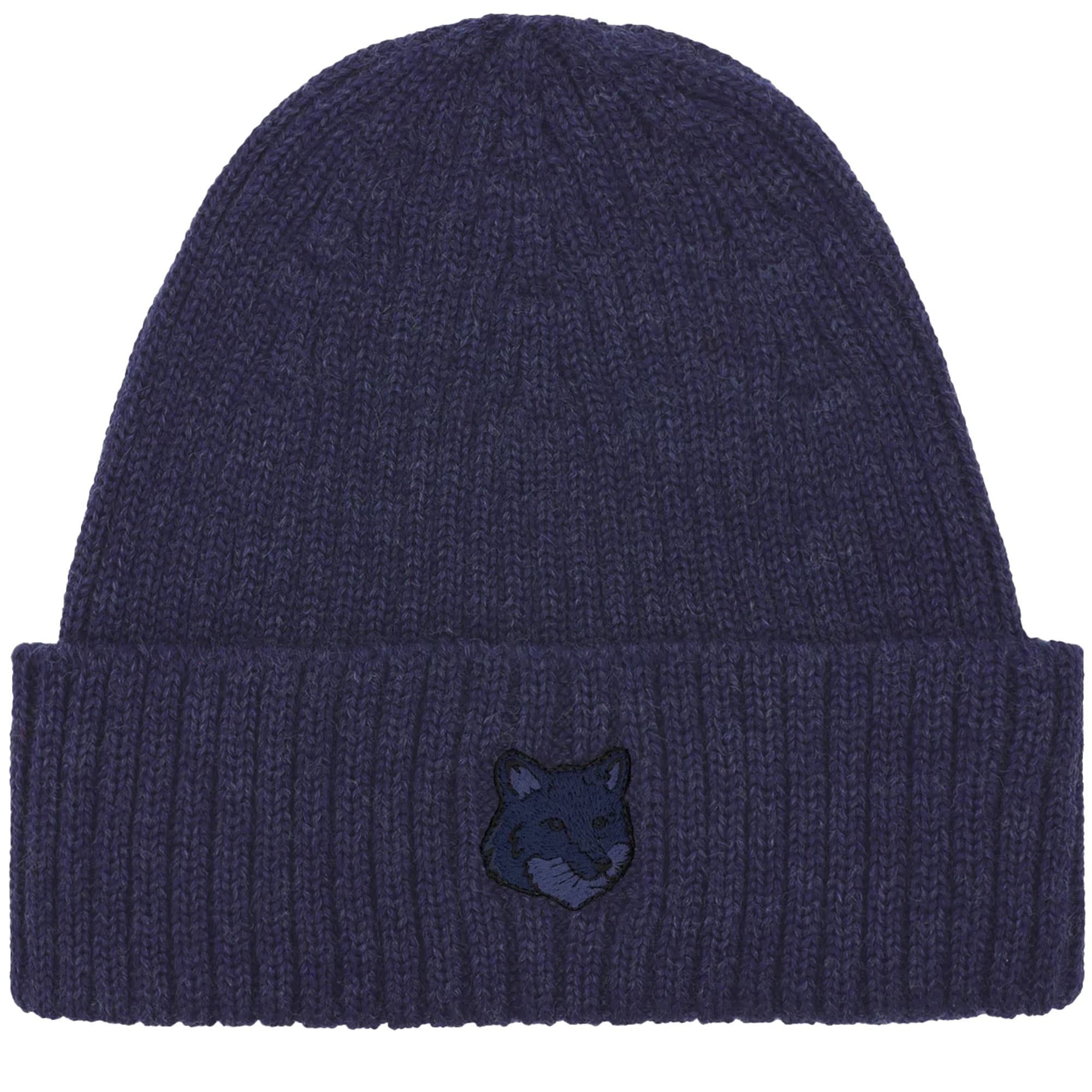 Maison Kitsune Ribbed Logo Wool Beanie - Ink Blue