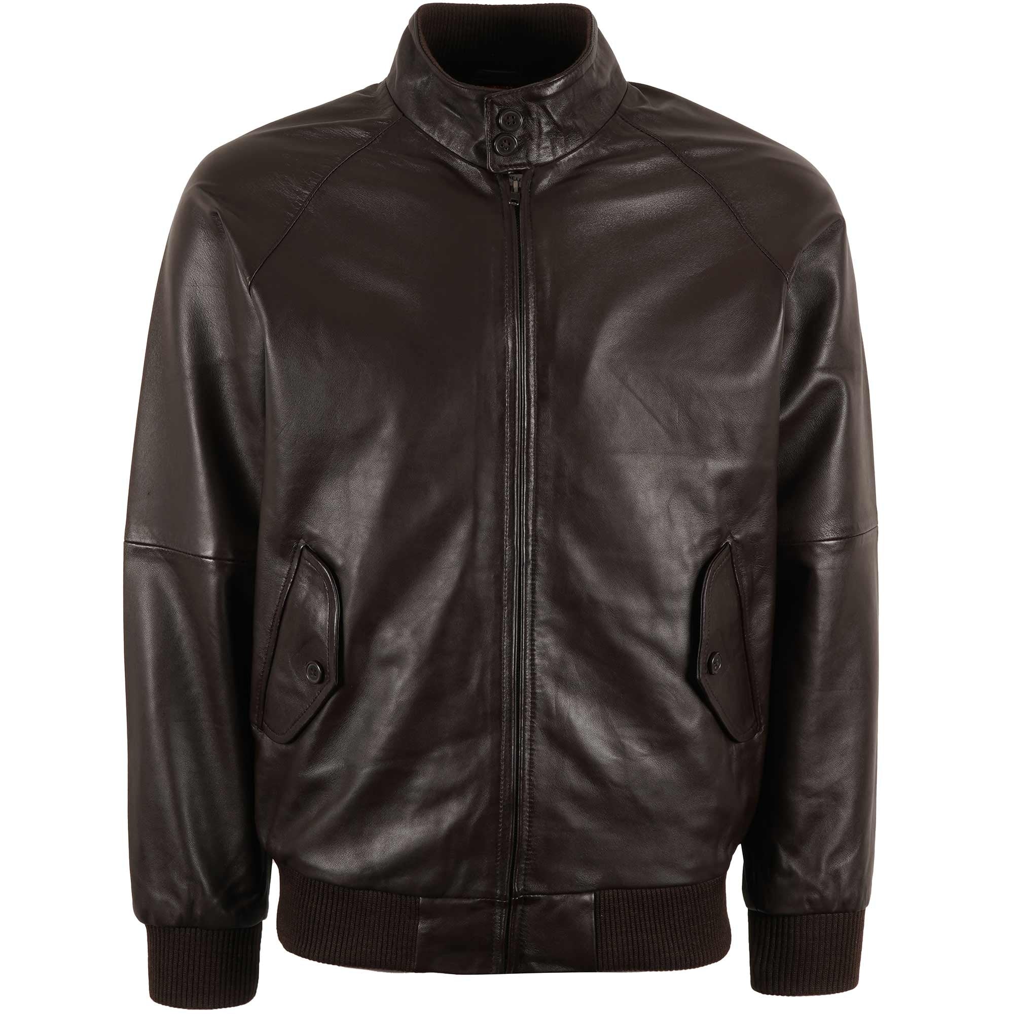 Real Hoxton Leather Harrington Jacket - Brown