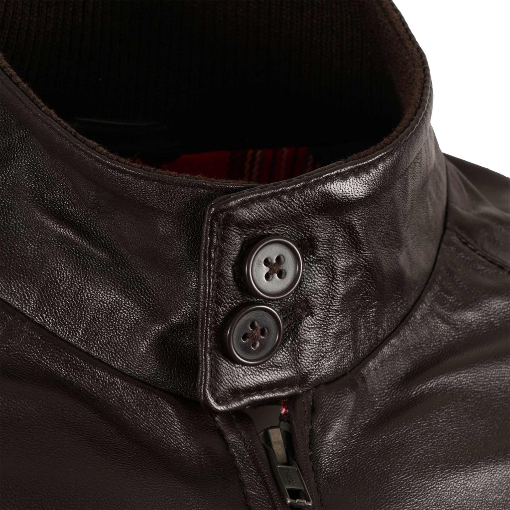 Real Hoxton Leather Harrington Jacket - Brown