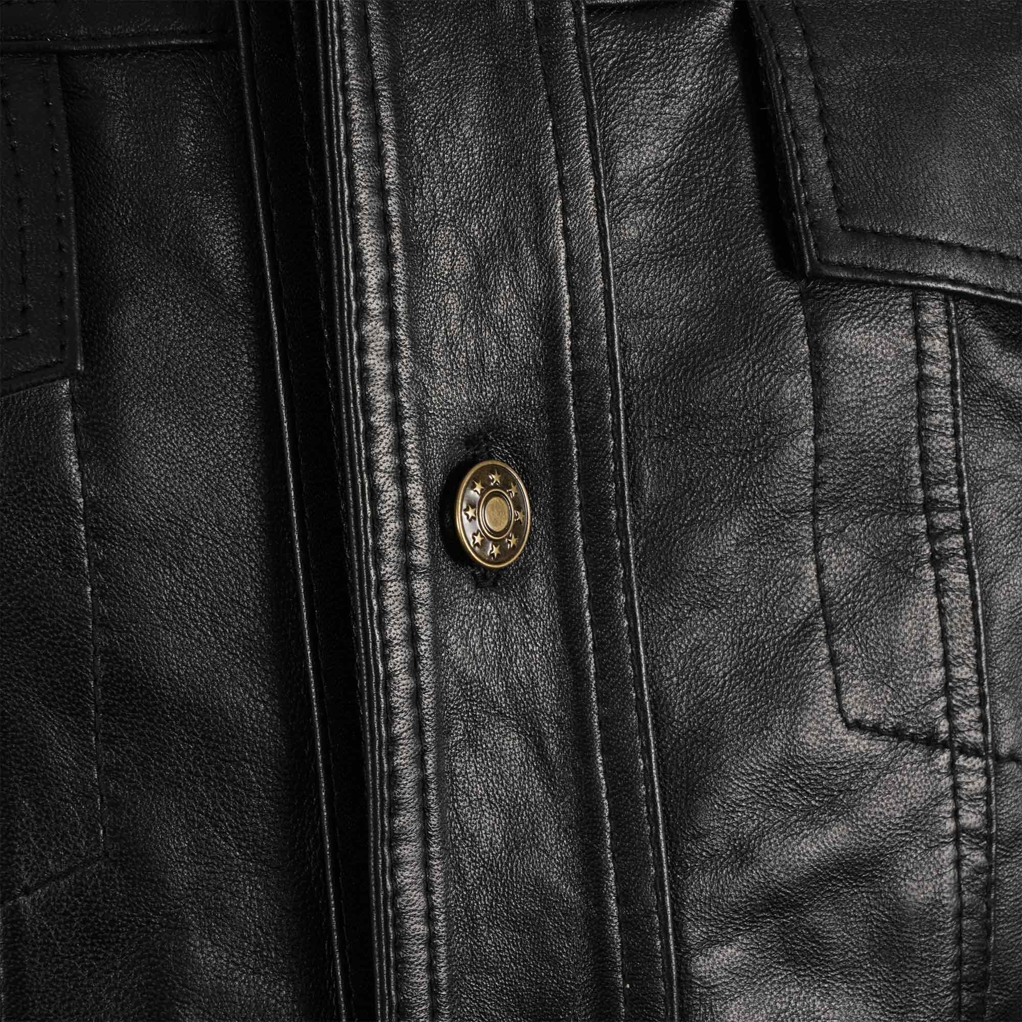 Real Hoxton Leather Trucker Jacket - Black