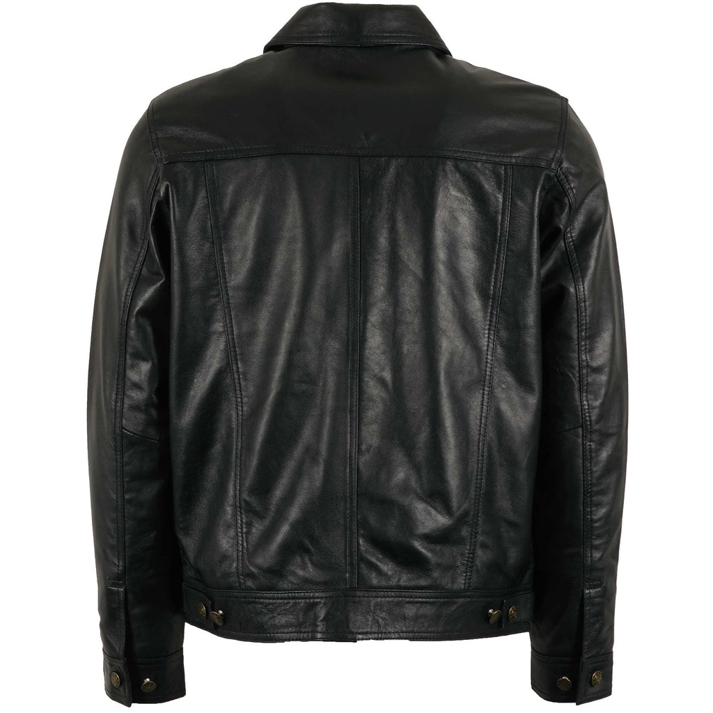 Real Hoxton Leather Trucker Jacket - Black