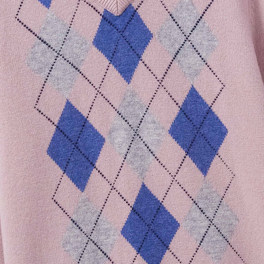 Pringle of Scotland V Neck Argyle Jumper - Dusty Pink