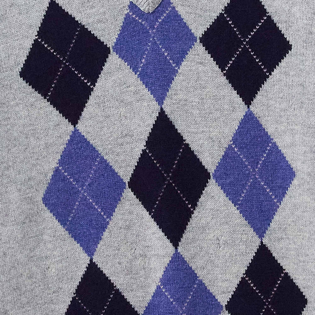 Pringle of Scotland V Neck Argyle Jumper - Light Grey
