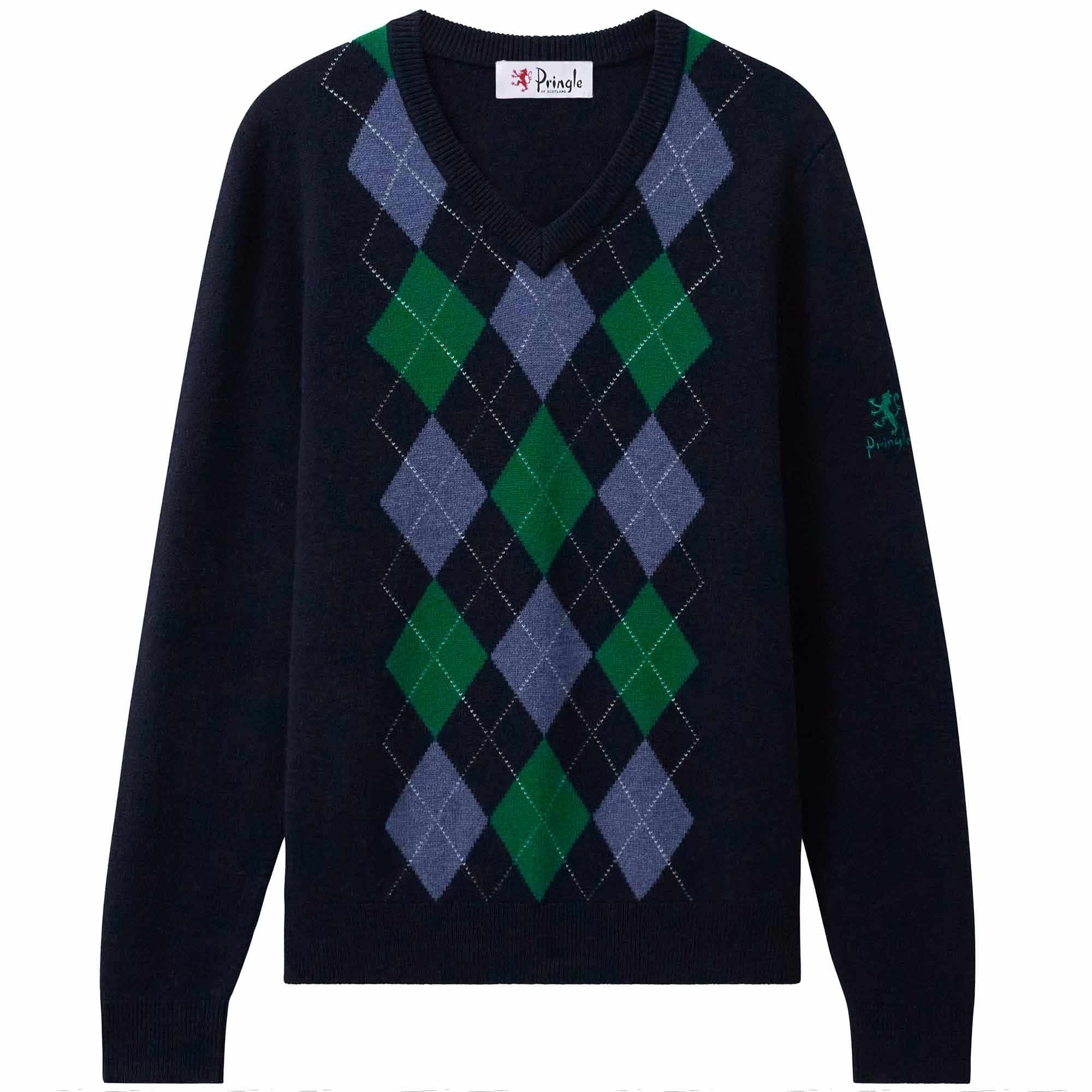 Pringle of Scotland V Neck Argyle Jumper - Midnight