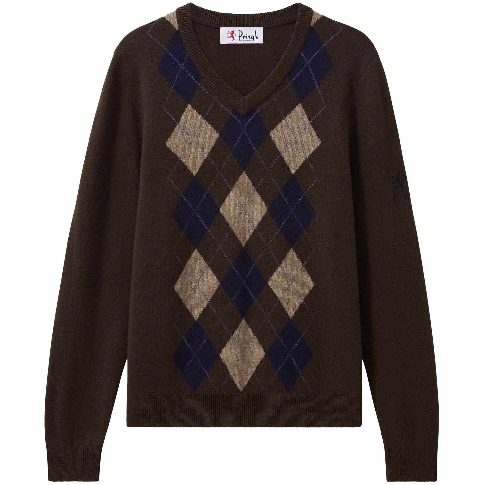 Pringle of Scotland V Neck Argyle Jumper - Dark Umber