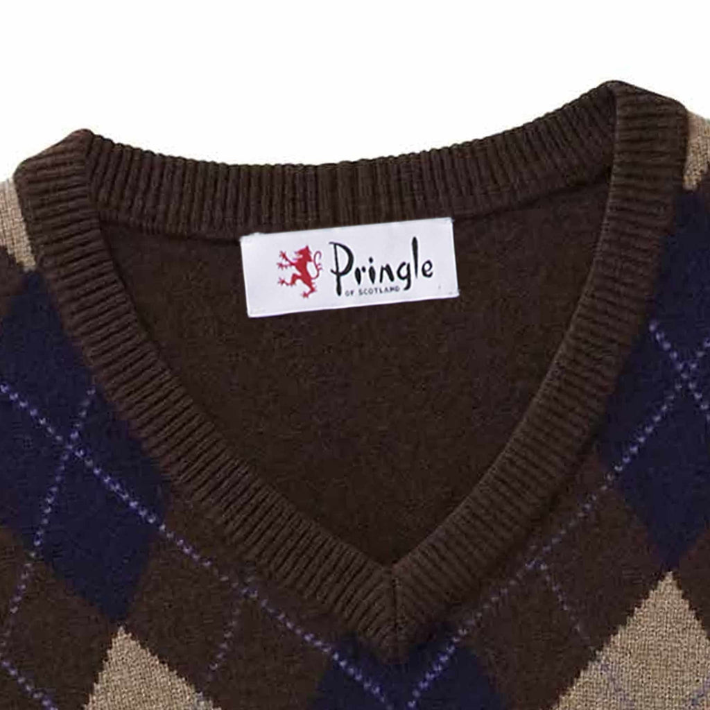 Pringle of Scotland V Neck Argyle Jumper - Dark Umber