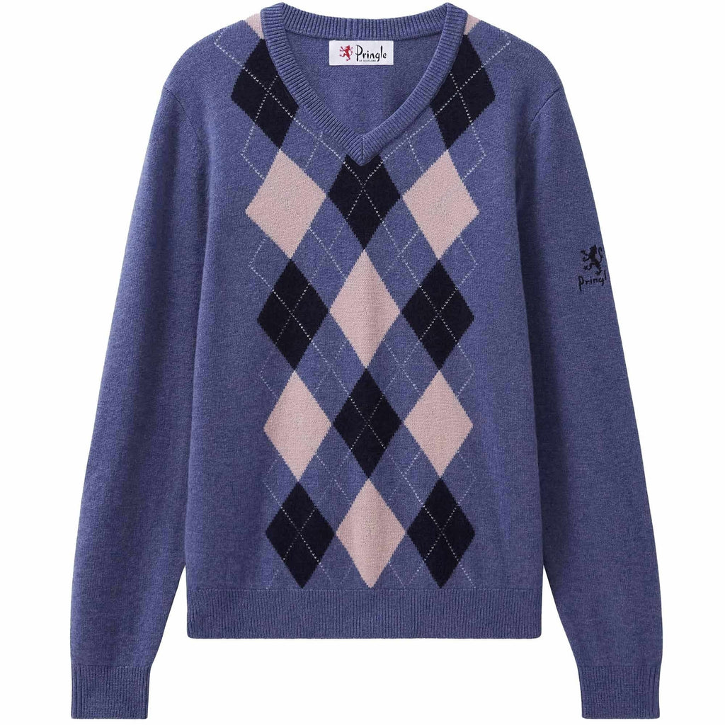 Pringle of Scotland V Neck Argyle Jumper - Dark Indigo