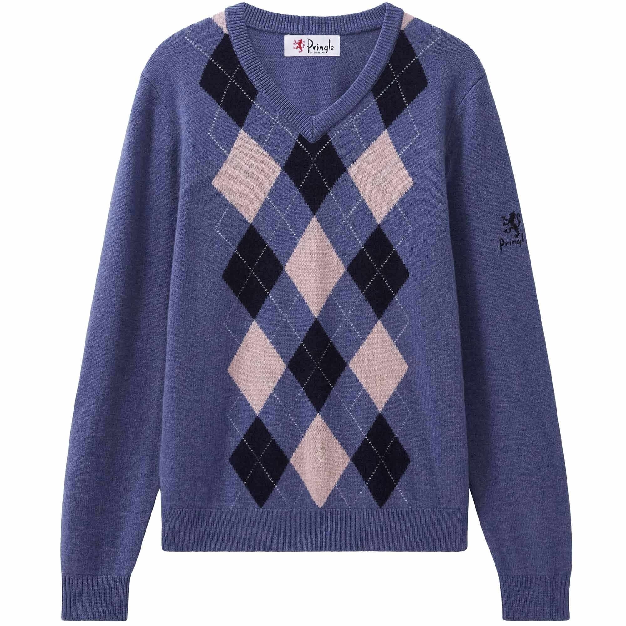 Pringle of Scotland V Neck Argyle Jumper - Dark Indigo