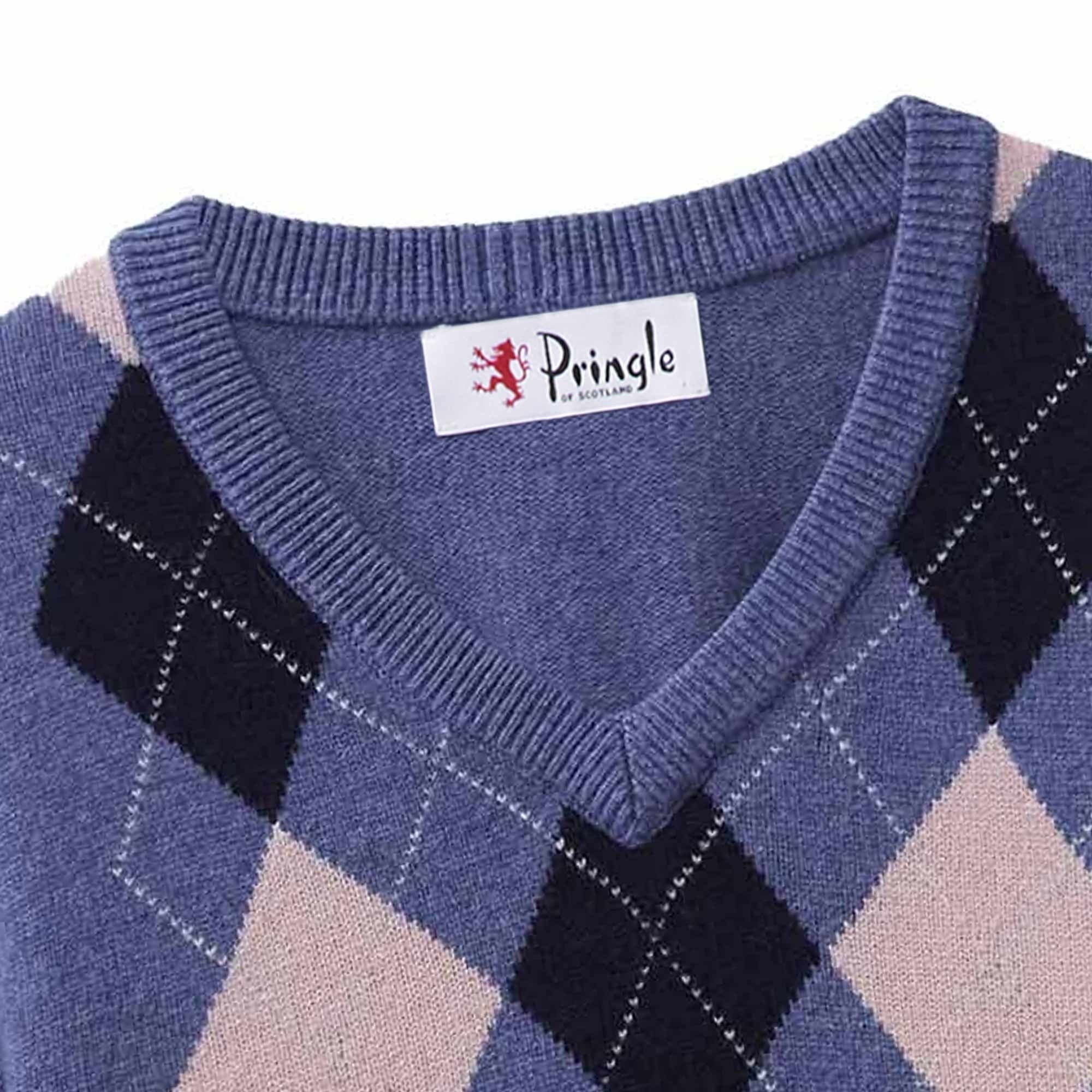 Pringle of Scotland V Neck Argyle Jumper - Dark Indigo