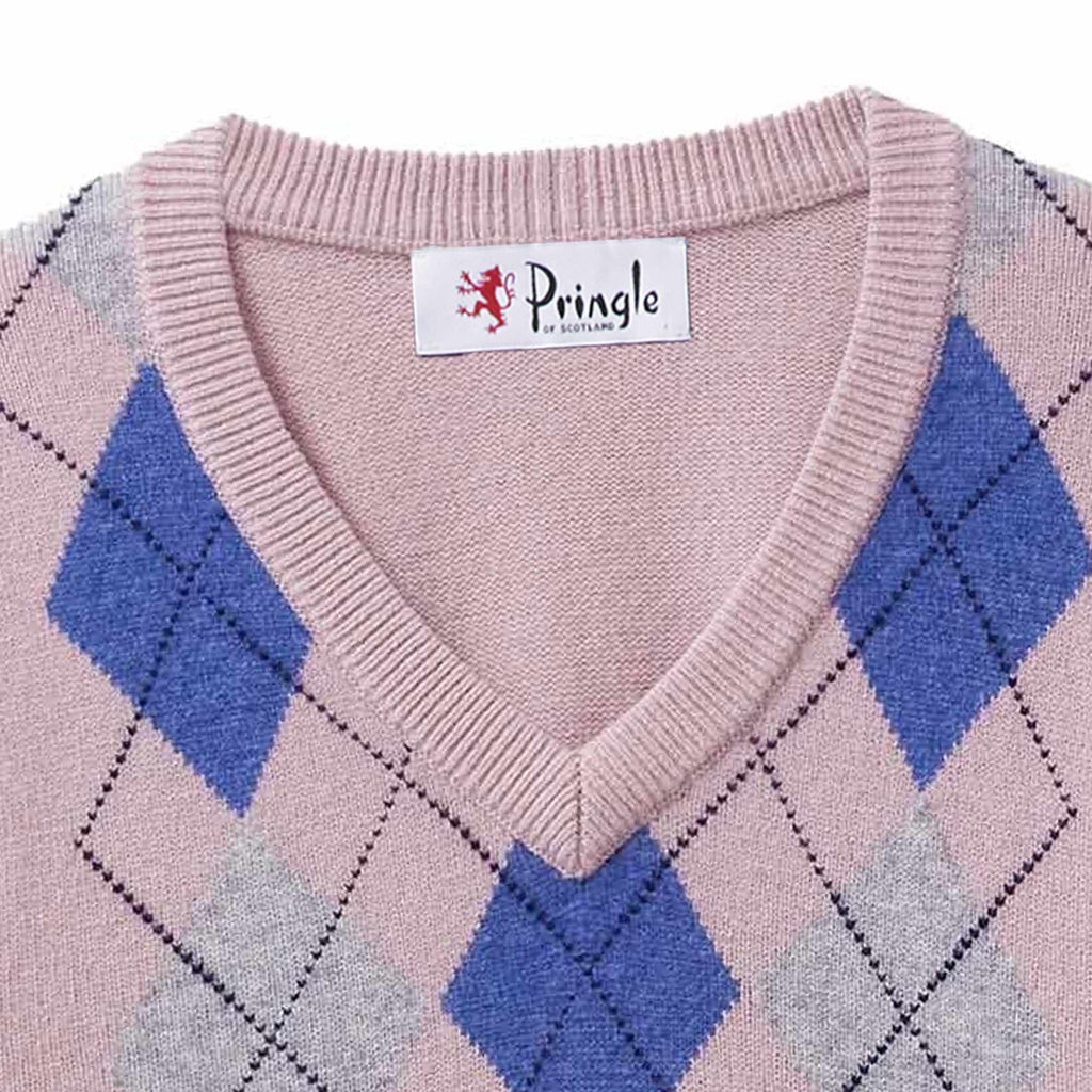 Pringle of Scotland V Neck Argyle Jumper - Dusty Pink