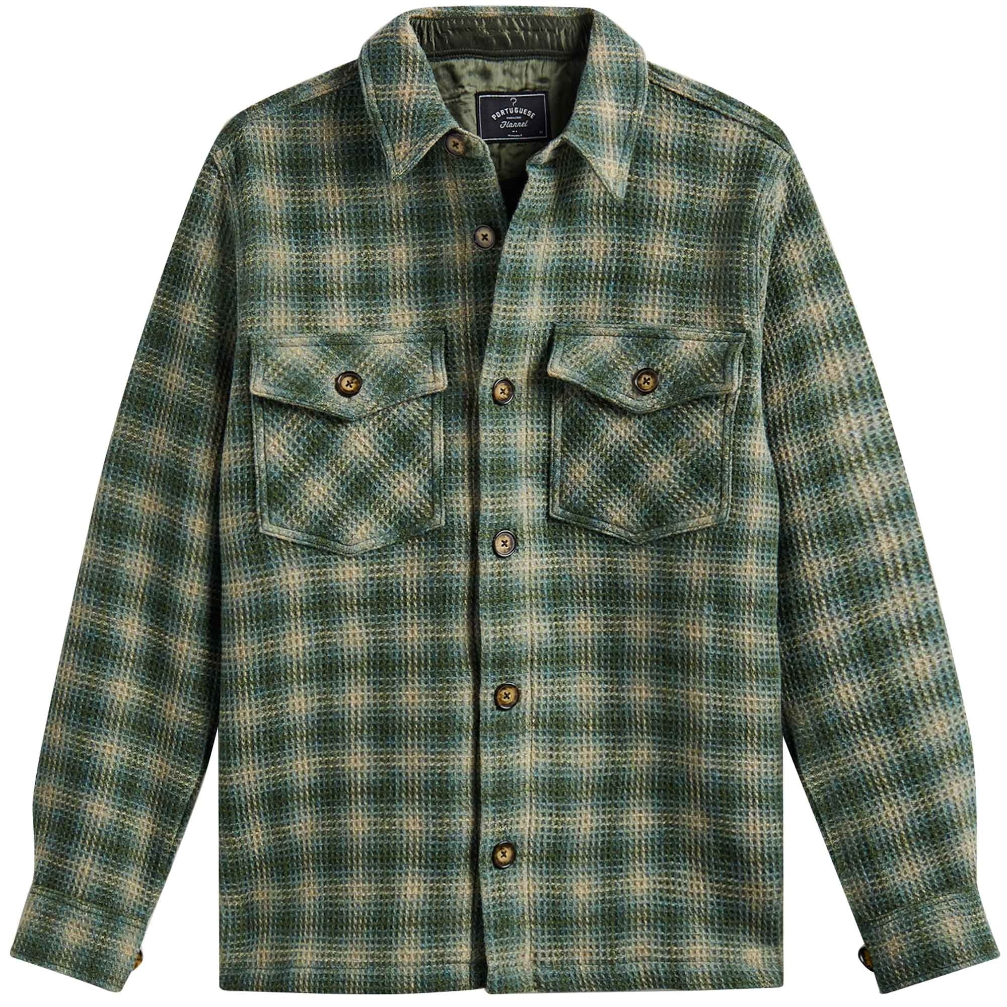 Portuguese Flannel Waffle Overshirt - Green
