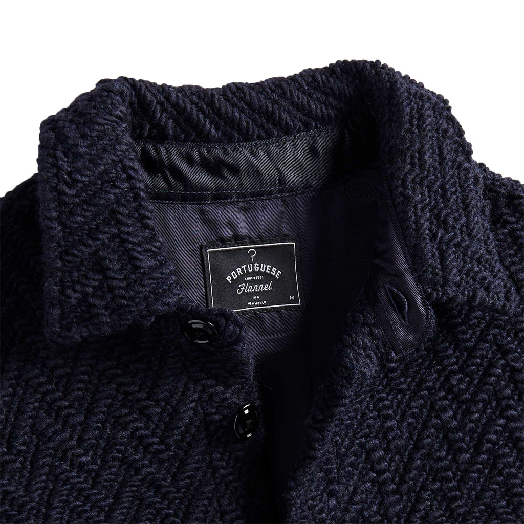 Portuguese Flannel Knitted Herringbone Overshirt - Navy