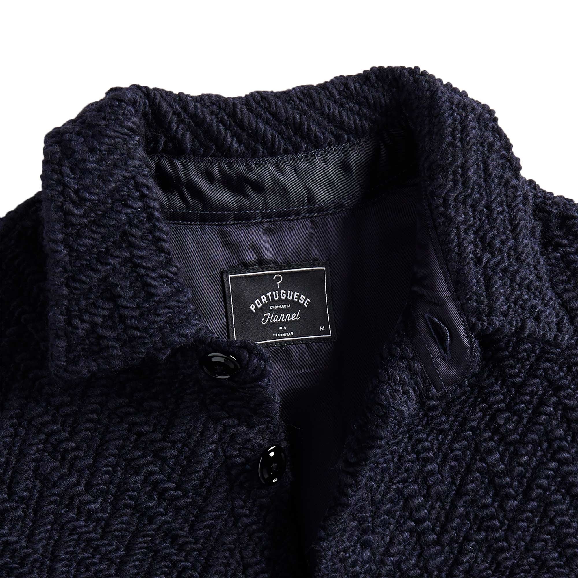 Portuguese Flannel Knitted Herringbone Overshirt - Navy