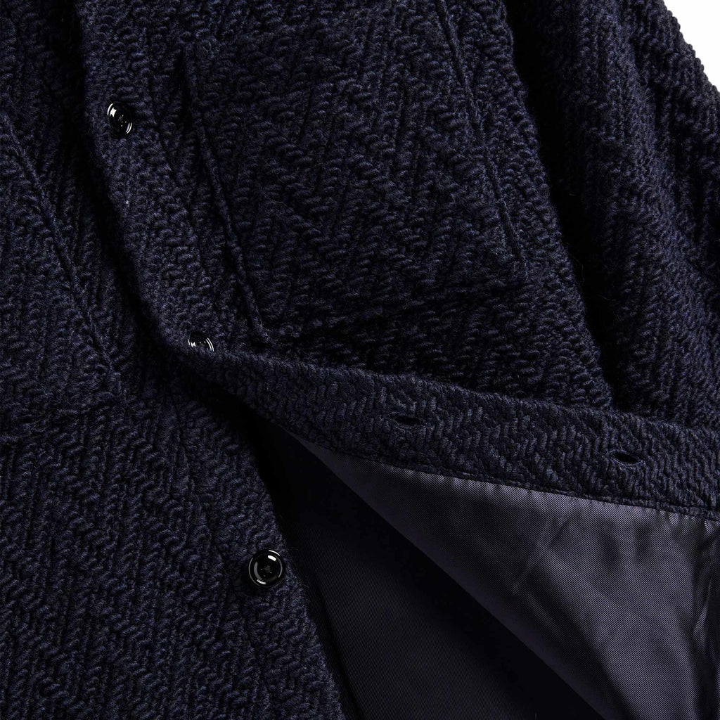 Portuguese Flannel Knitted Herringbone Overshirt - Navy