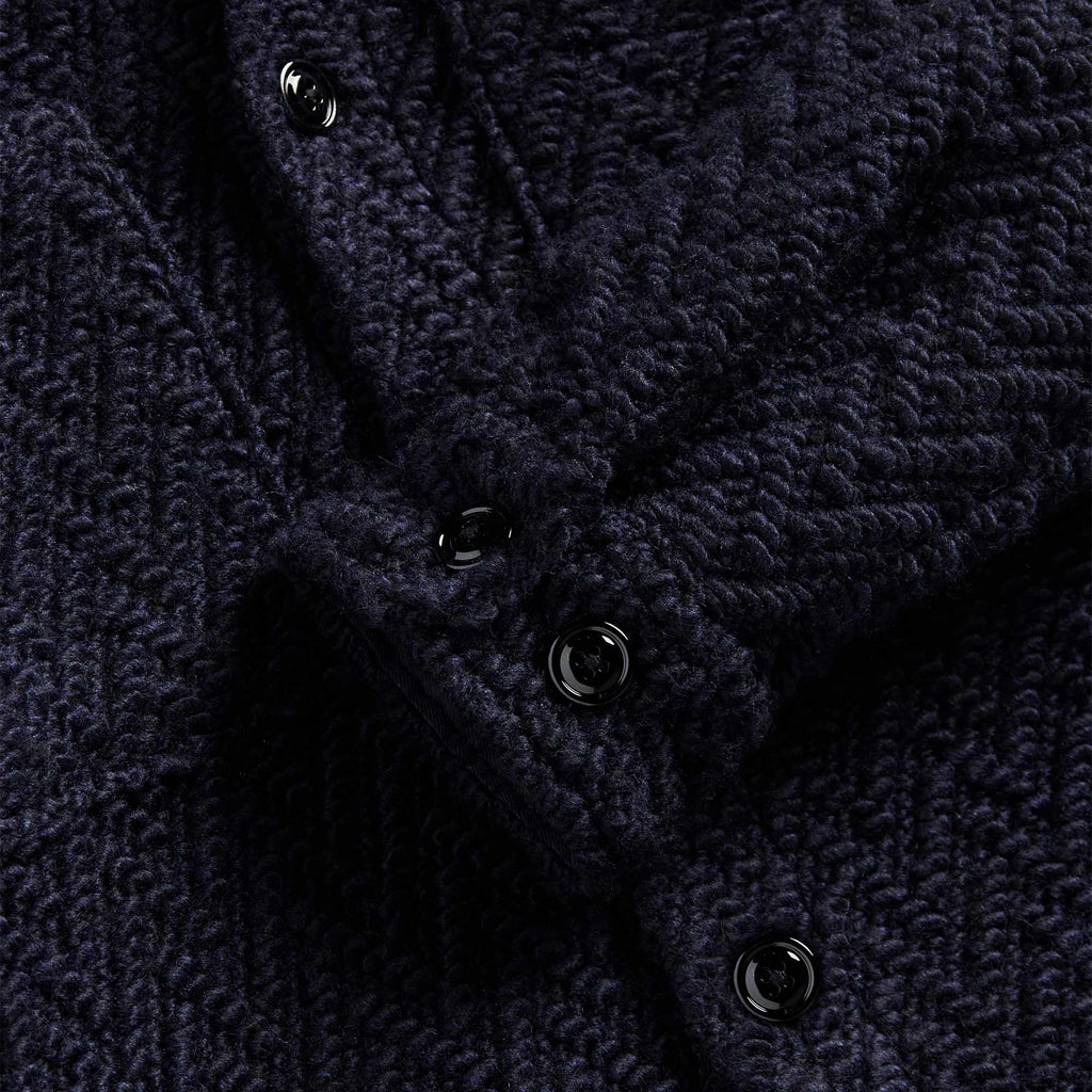 Portuguese Flannel Knitted Herringbone Overshirt - Navy