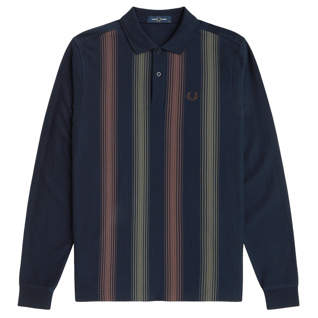 Fred Perry Ombre Stripe Long Sleeve Polo Shirt - Navy