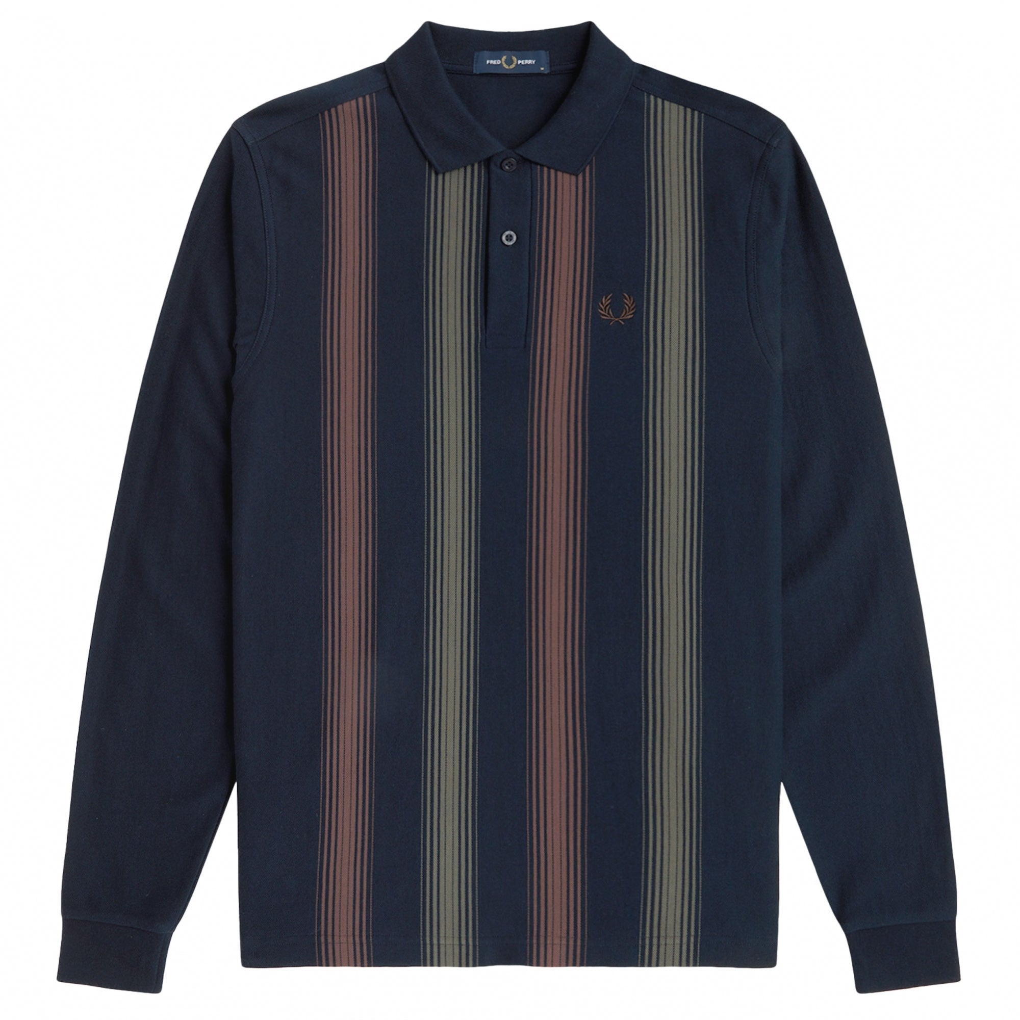 Fred Perry Ombre Stripe Long Sleeve Polo Shirt - Navy