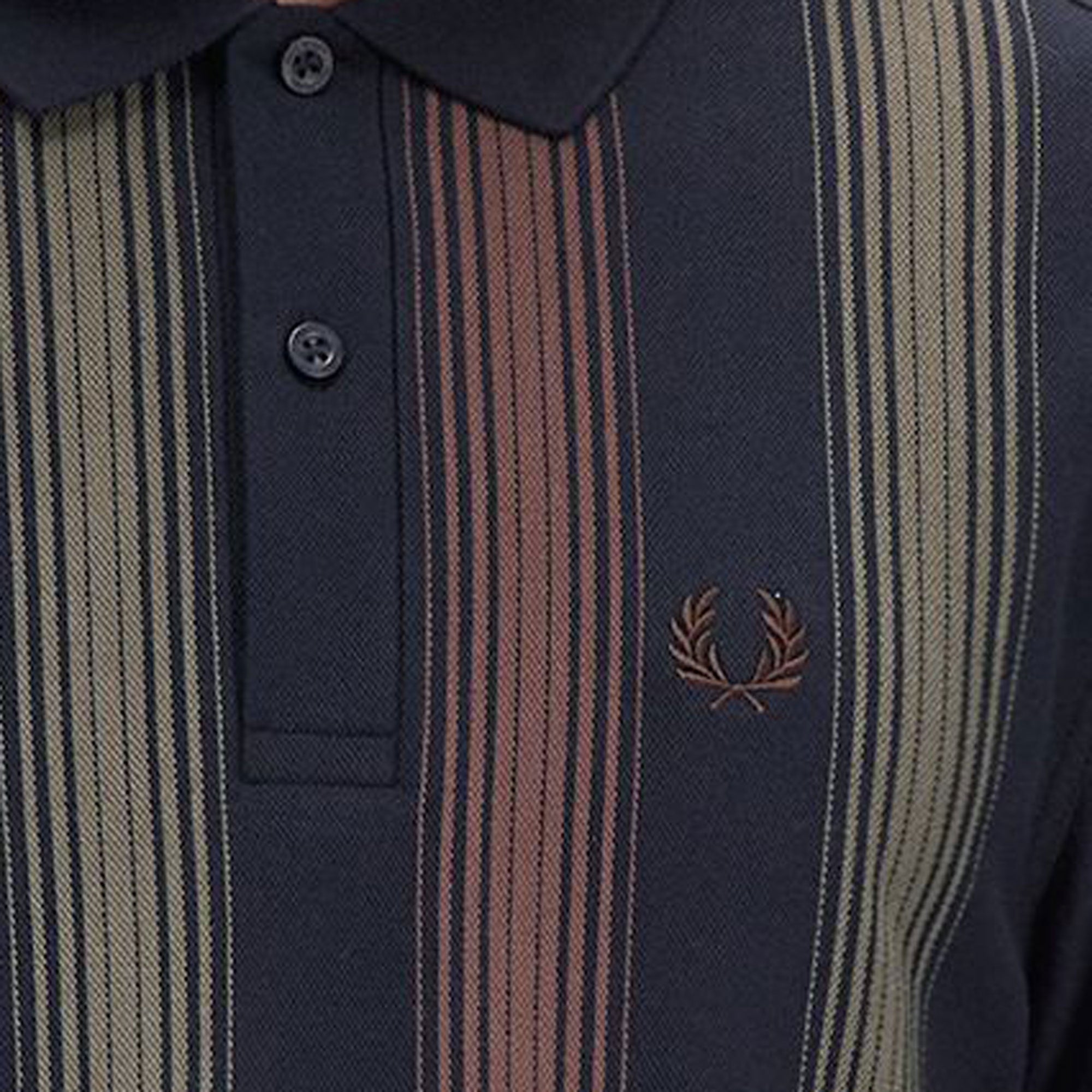 Fred Perry Ombre Stripe Long Sleeve Polo Shirt - Navy