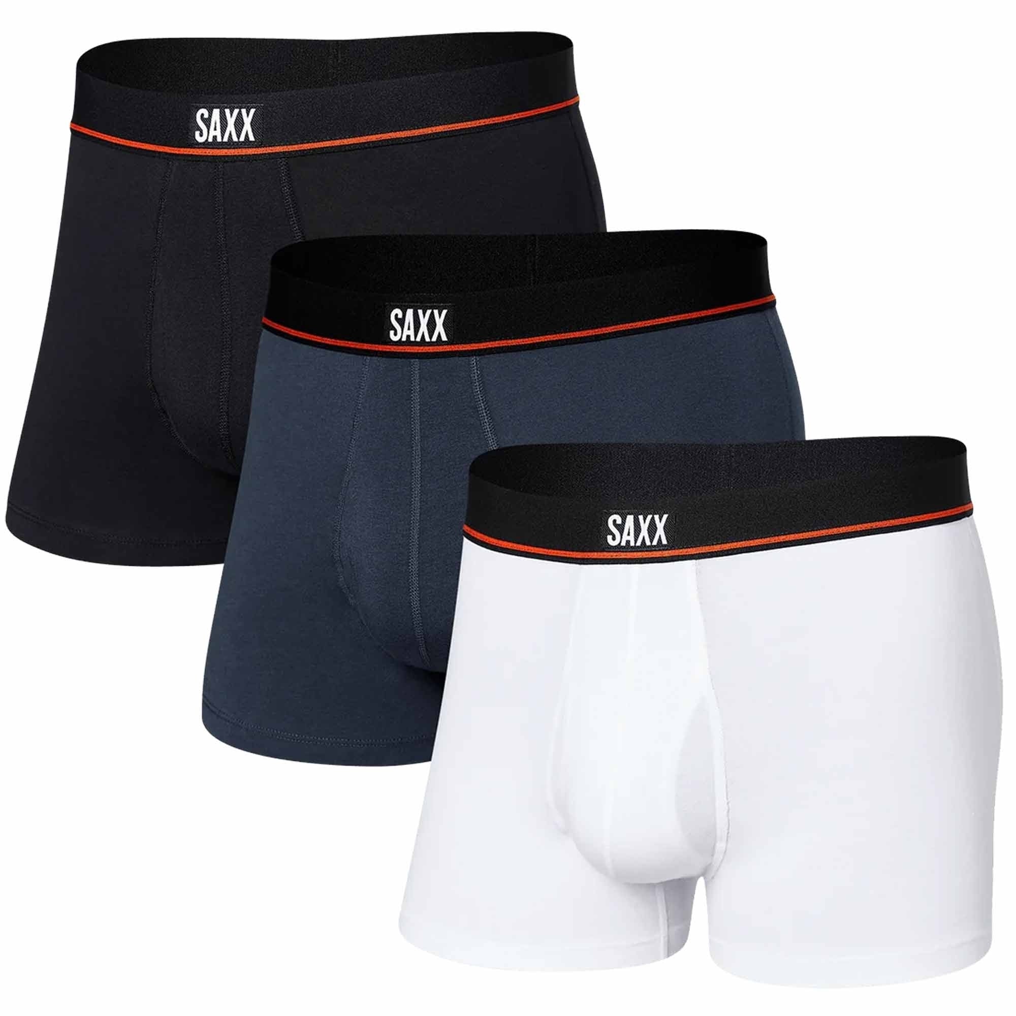 Saxx Underwear Non-Stop Stretch Cotton 3 Pack Trunks - Black, Navy and White