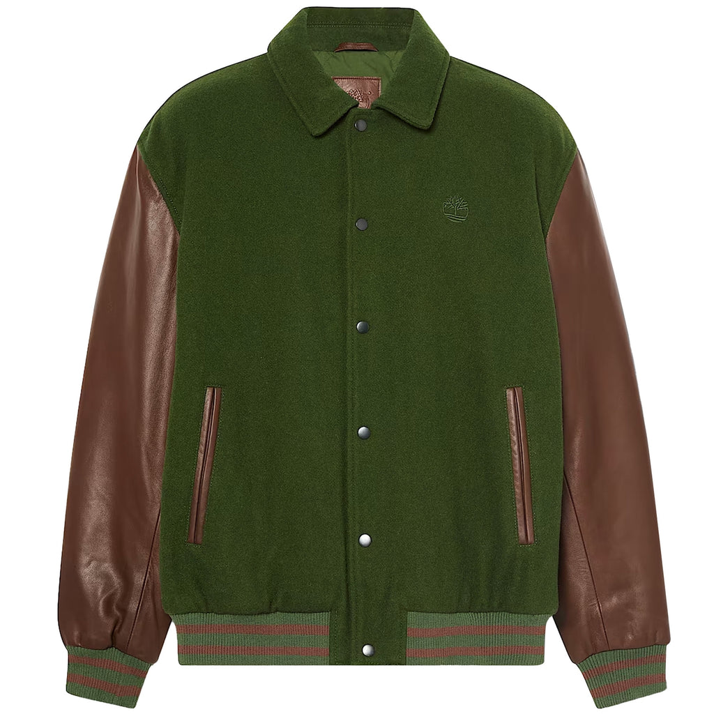 Timberland Leather Letterman Jacket - Dark Green