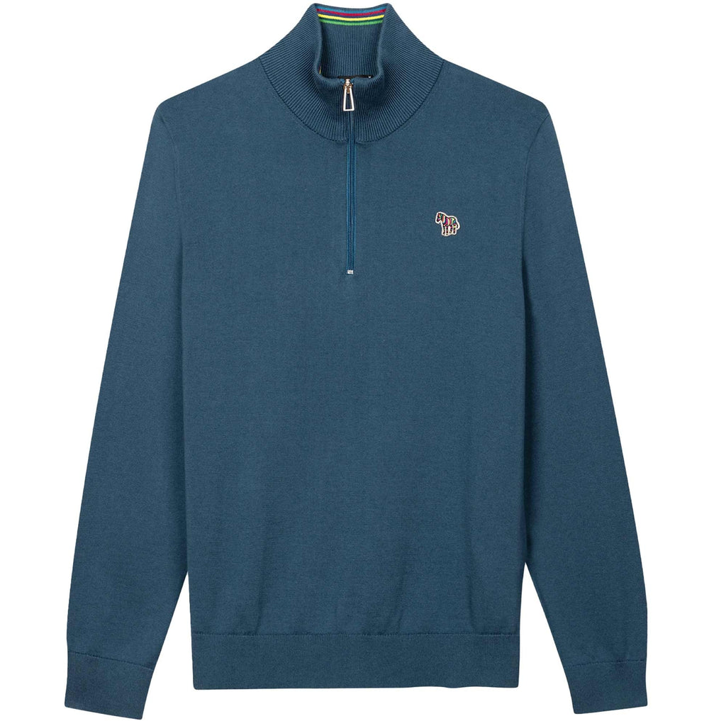 Paul Smith Half Zip Zebra Logo Sweater - Blue
