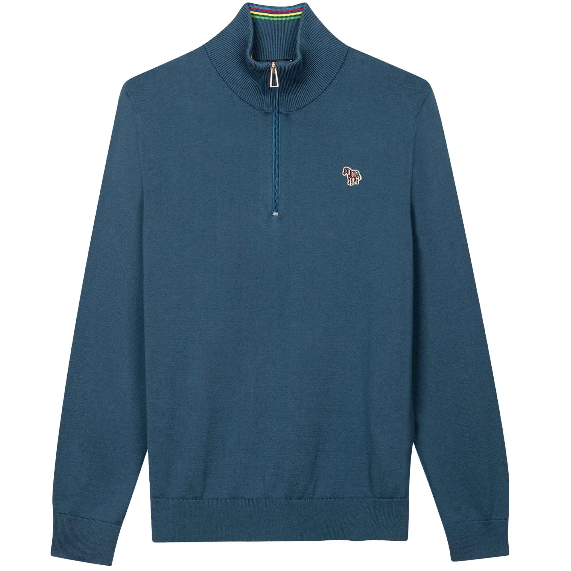 Paul Smith Half Zip Zebra Logo Sweater - Blue