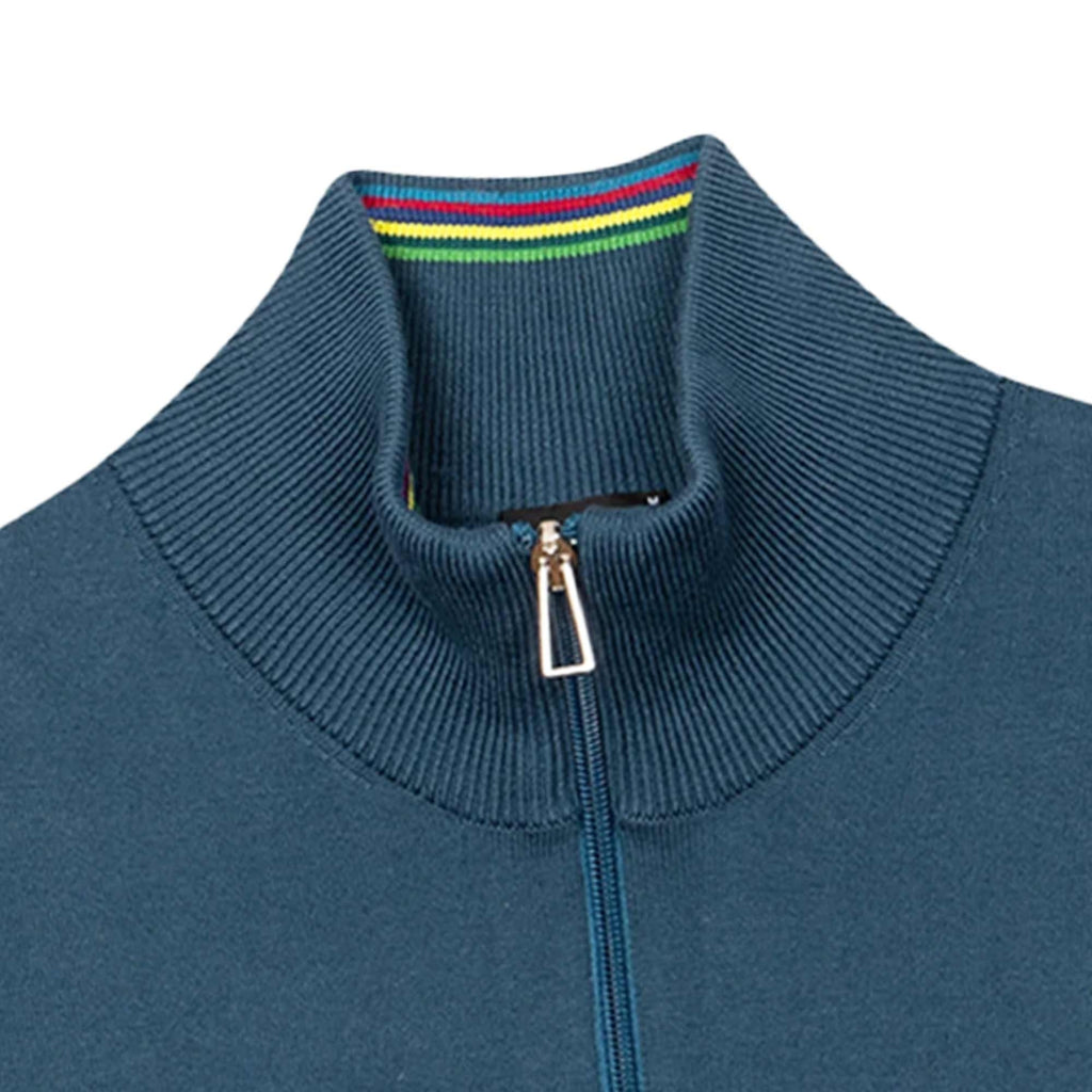 Paul Smith Half Zip Zebra Logo Sweater - Blue