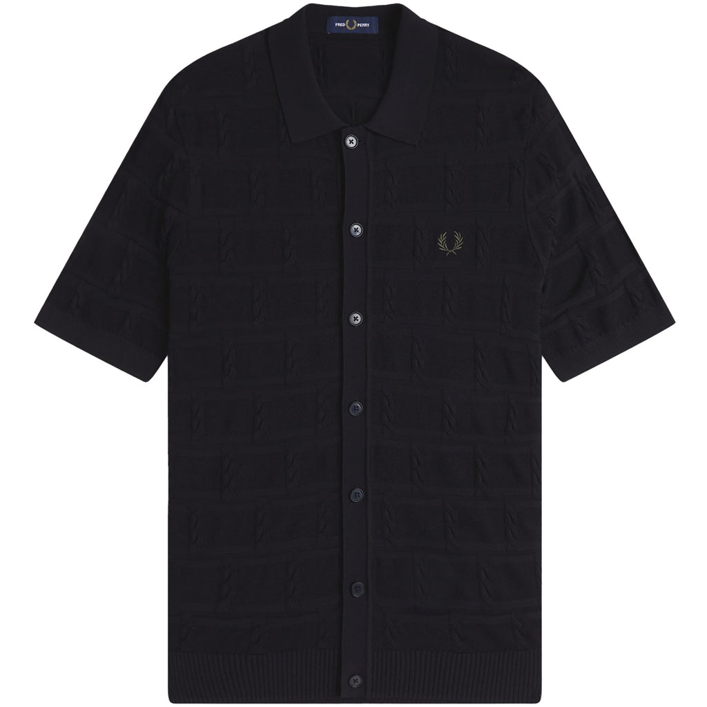 Fred Perry Cable Knitted Short Sleeve Shirt - Black