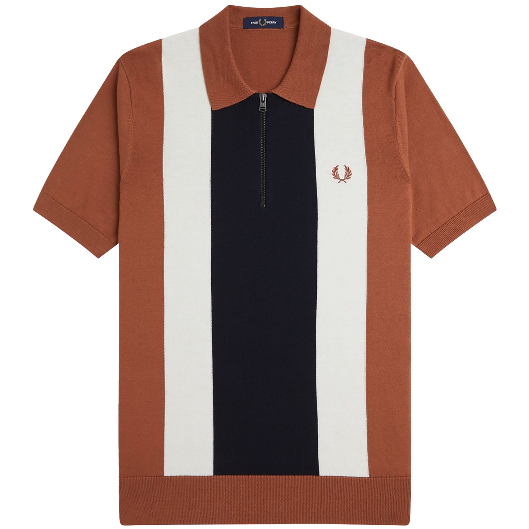 Fred Perry Vertical Stripe Zip Neck Polo  - Cinnamon