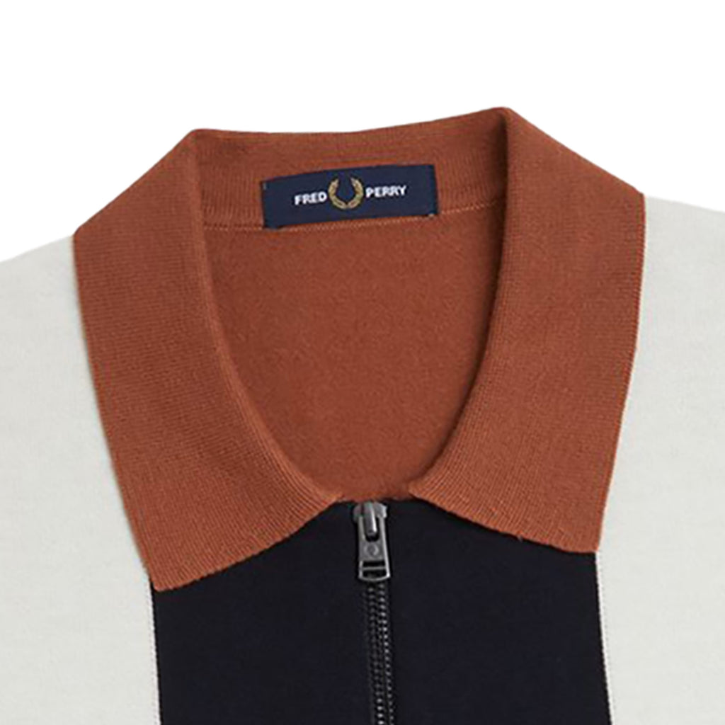 Fred Perry Vertical Stripe Zip Neck Polo  - Cinnamon