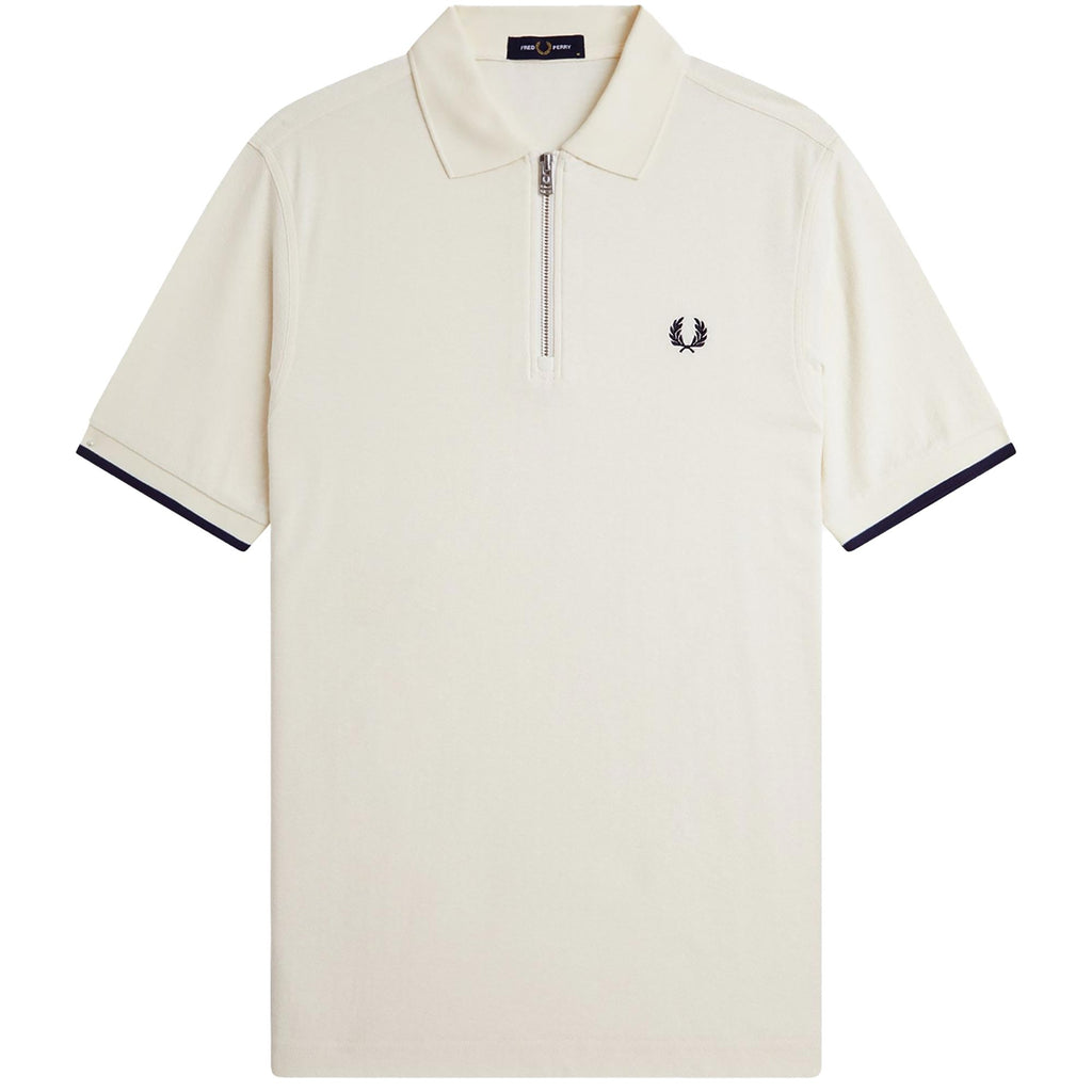 Fred Perry Crepe Pique Zip Neck Shirt - Ecru